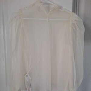 NWT Friful Shirt blouse Women XS Sheer Cream Long Sleeve casual ruffle